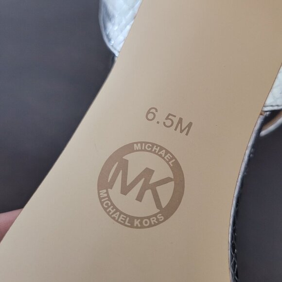 NEW Michael Kors Carrie Sandal Women's 6.5M Silver Metallic Leather Heels - Picture 10 of 13